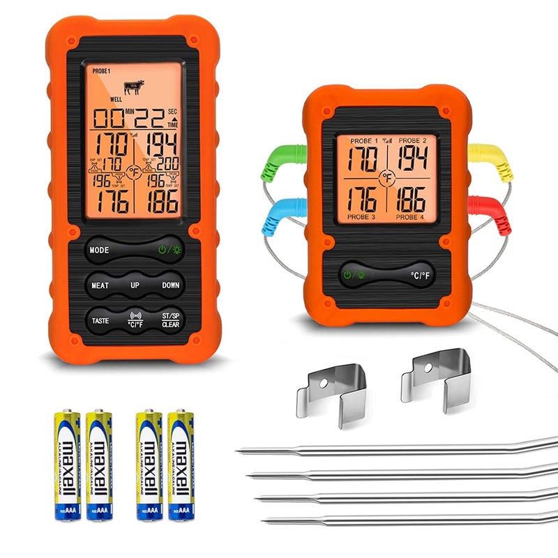 VAUNO Grill Smoker BBQ Cooking Food Thermometer Oven Safe - Digital Wireless Meat Thermometer for Grilling Smoking with 4 Probes - Kitchen Baking Steak Turkey Candy Thermometers, not for Medical Purposes - Image 1